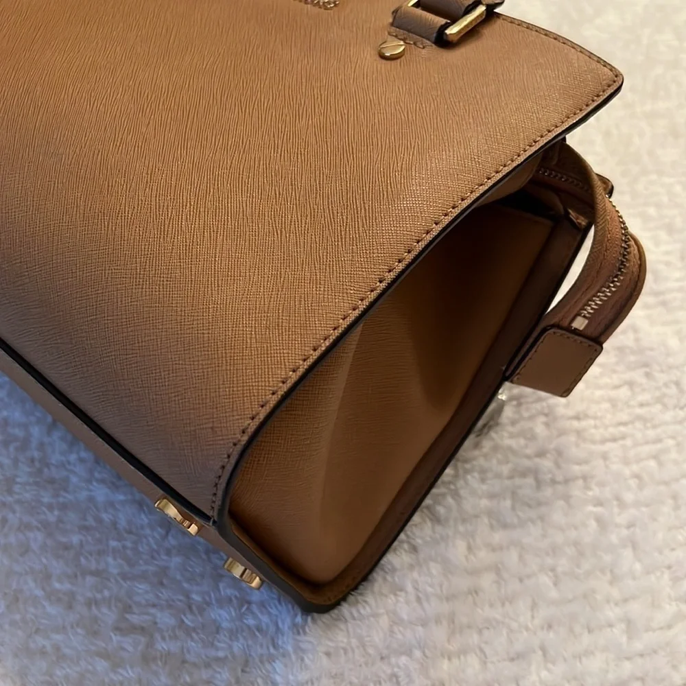 Michael Kors Selma Saffiano Leather Medium Satchel Crossbody Peanut